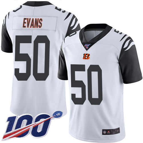 Cincinnati Bengals Limited White Men Jordan Evans Jersey NFL Footballl #50 100th Season Rush Vapor Untouchable